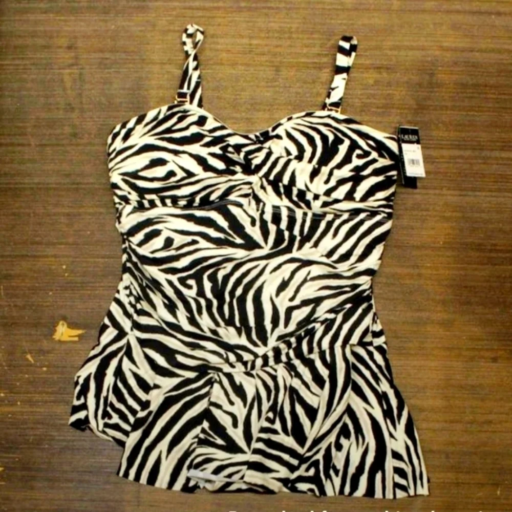 Ralph Lauren Plus Size Zebra Skirted One Piece Swim Dress